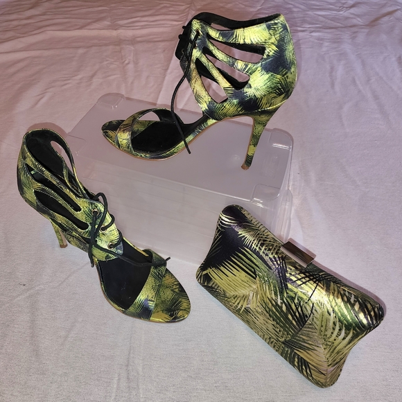 Express Green and Black Strappy Heels - Picture 1 of 5